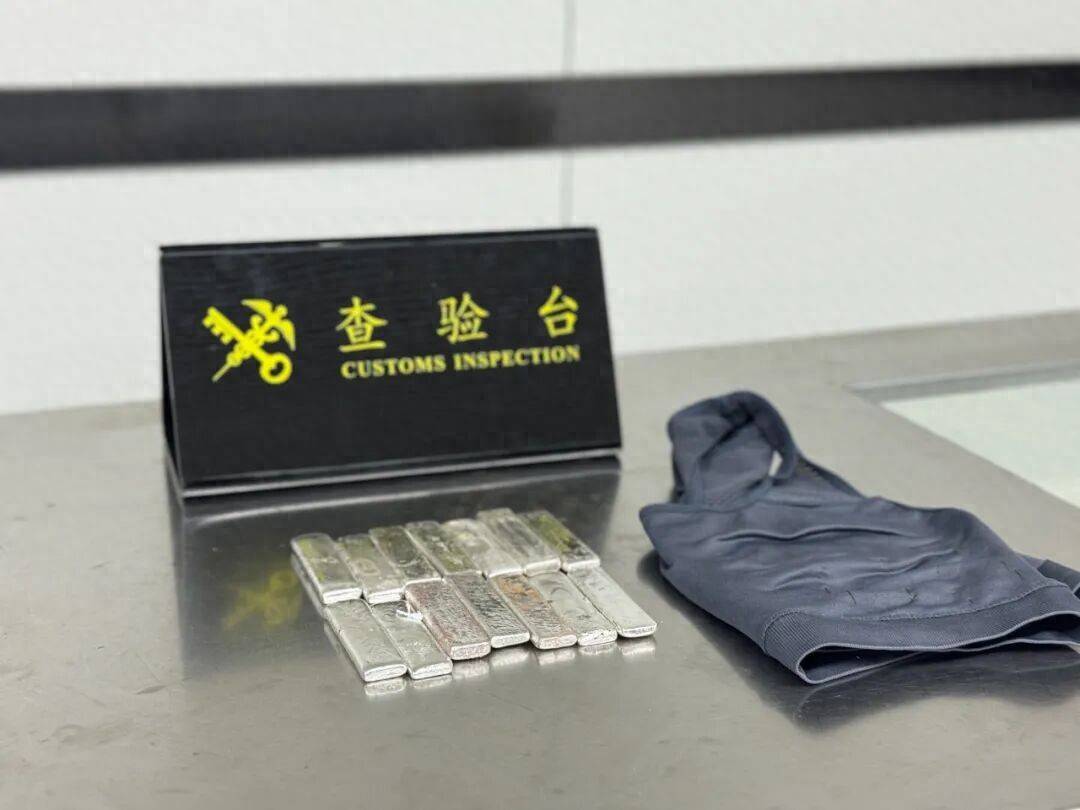 女子在贴身内衣裤里藏14块足银,净重近4斤,入境广东时被查